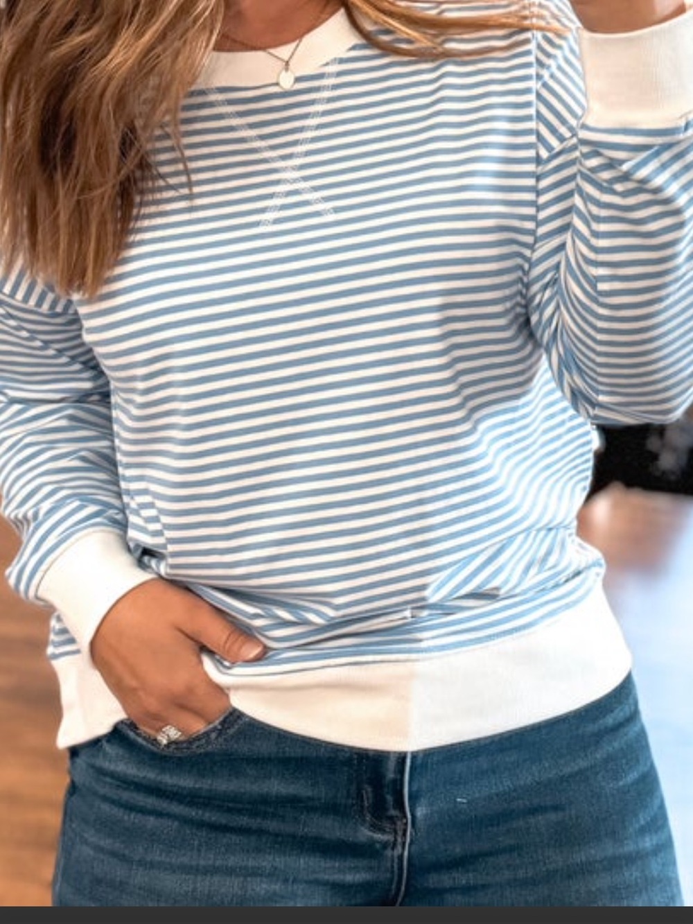 Striped Crewneck Sweatshirt in Light Blue & White